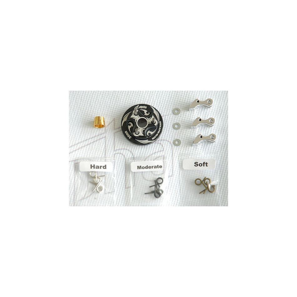 Alpha Plus Alpha Flywheel(black) + Aluminium Clutch Shoe Set(3pcs) + Springs + flywheel collet