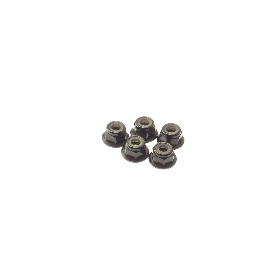 Hiro Seiko 4mm Alloy Flange Nylon Nut [Black] ( 5 pcs)